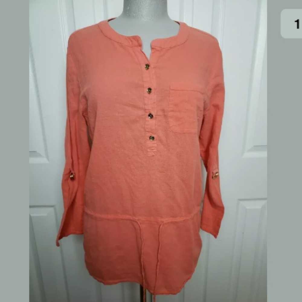 Michael Kors Peach Orange Cinch Waist Blouse SZ L